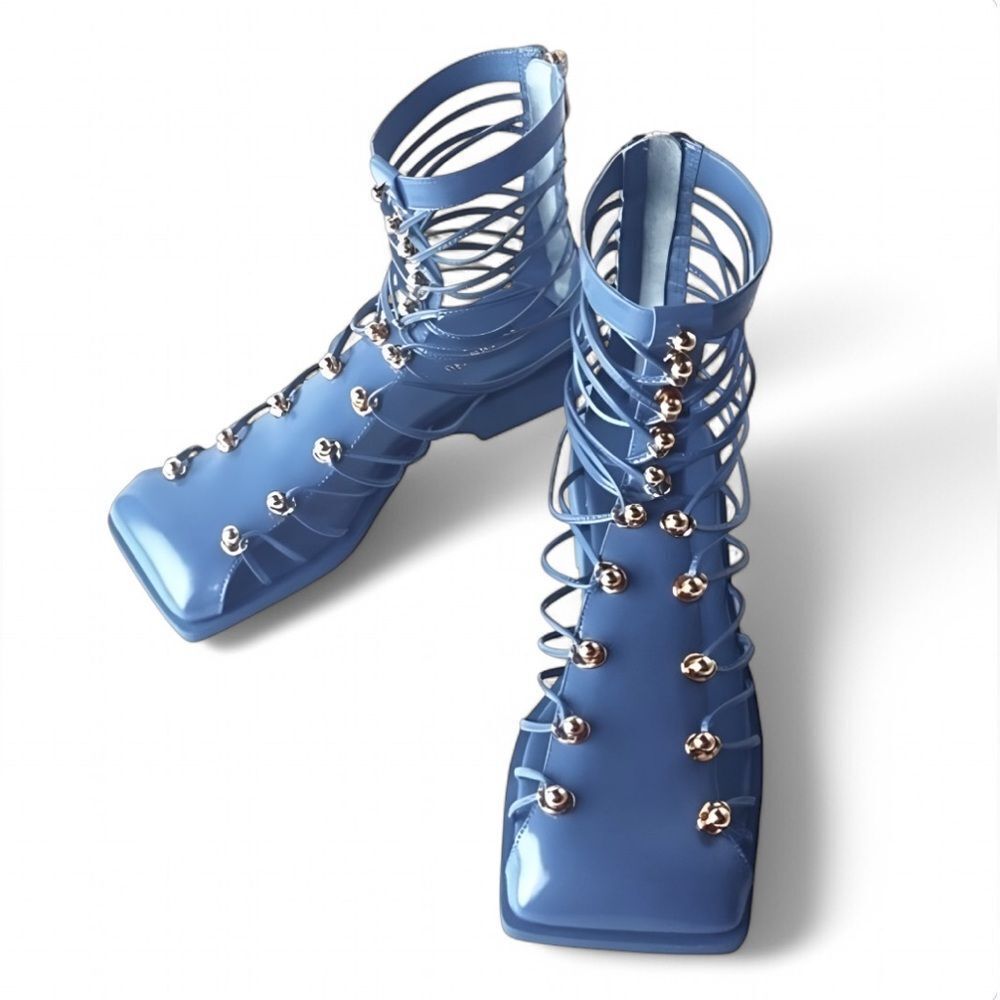 Vivienne Hu VHNY Cobalt Leather Strappy Sandal Ankle Boots Size 7 (EU 37) - Picture 8 of 16